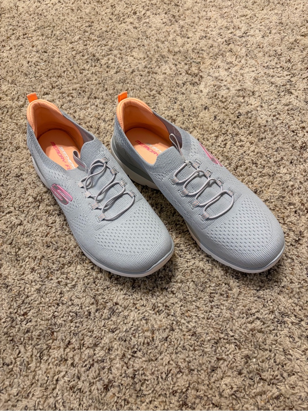 Skechers Knit Slip-On Sneakers - Light Gray with Peach Pink Accents